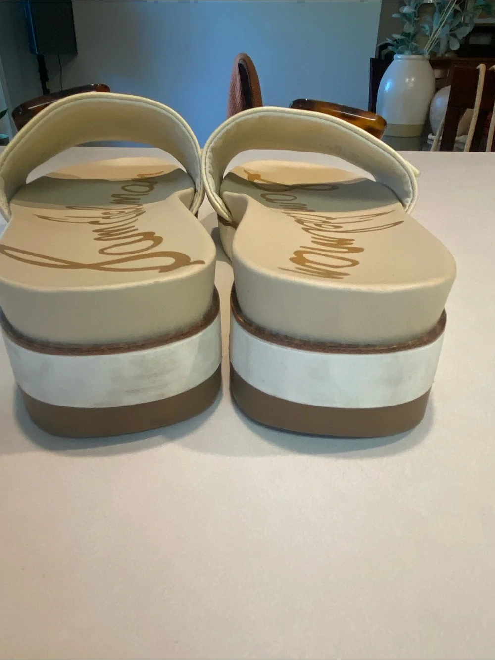 SAM EDELMAN ARIANE PLATFORM SANDAL IVORY TORTOISE ONE STRAP SLIDE SZ 8
